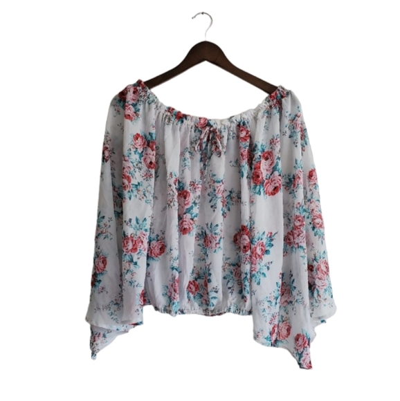 SEDUCTIONS | Flowy floral  blouse with bell sleeves and cinched hem (Size M) - Picture 1 of 10